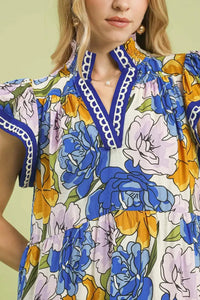 Umgee Blue Floral Tiered Midi Dress