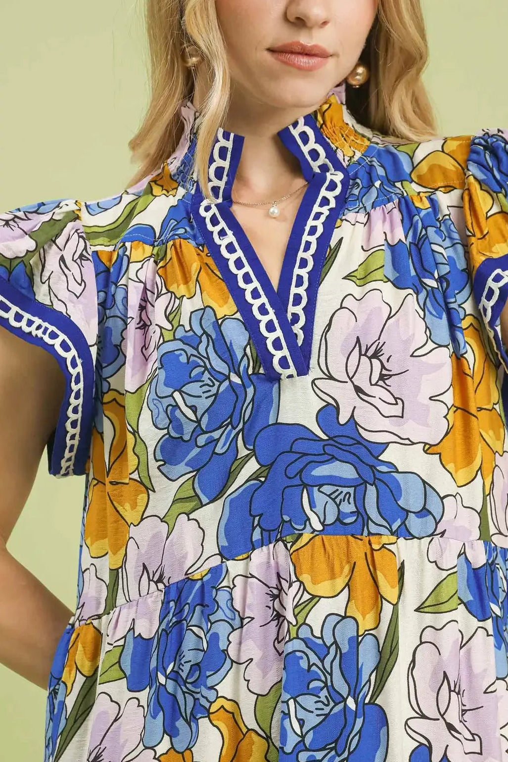 Umgee Blue Floral Tiered Midi Dress