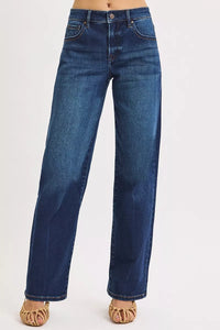 Risen Mid Rise Dark Wash Wide Baggy Jeans