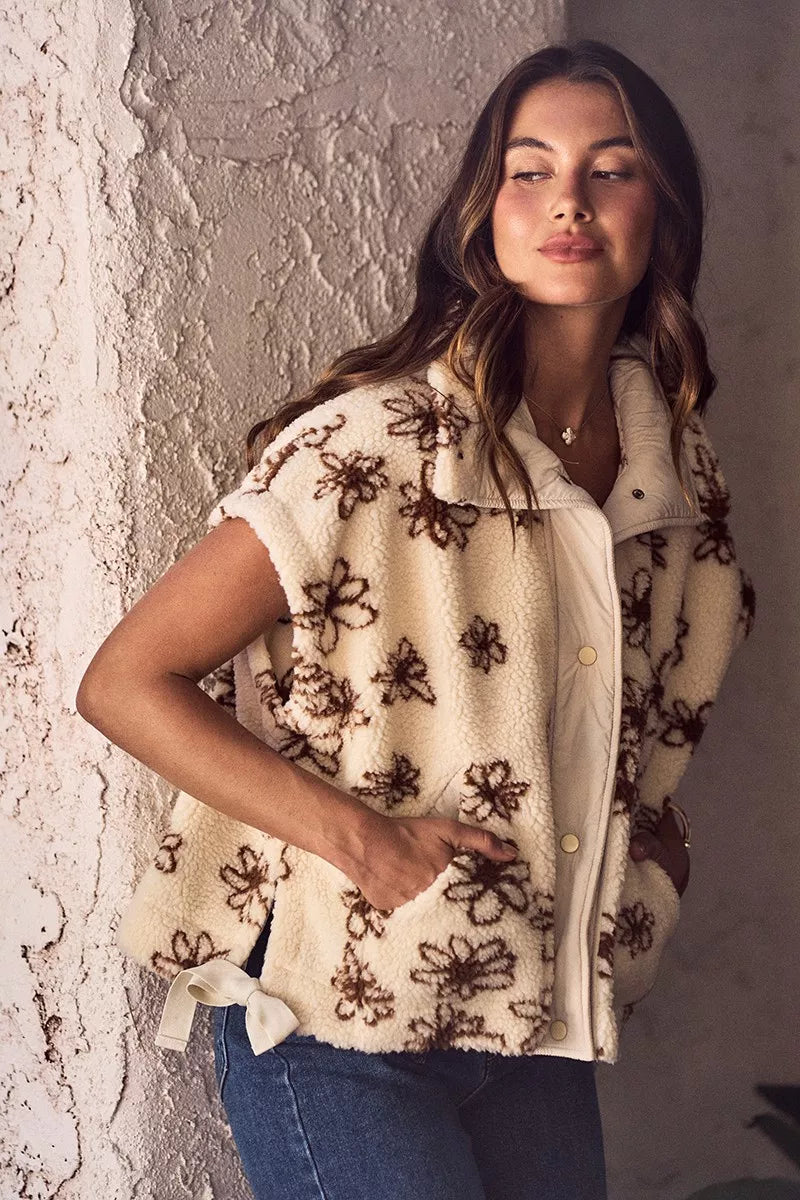 Flower Sherpa Oversized Sleeveless Vest 