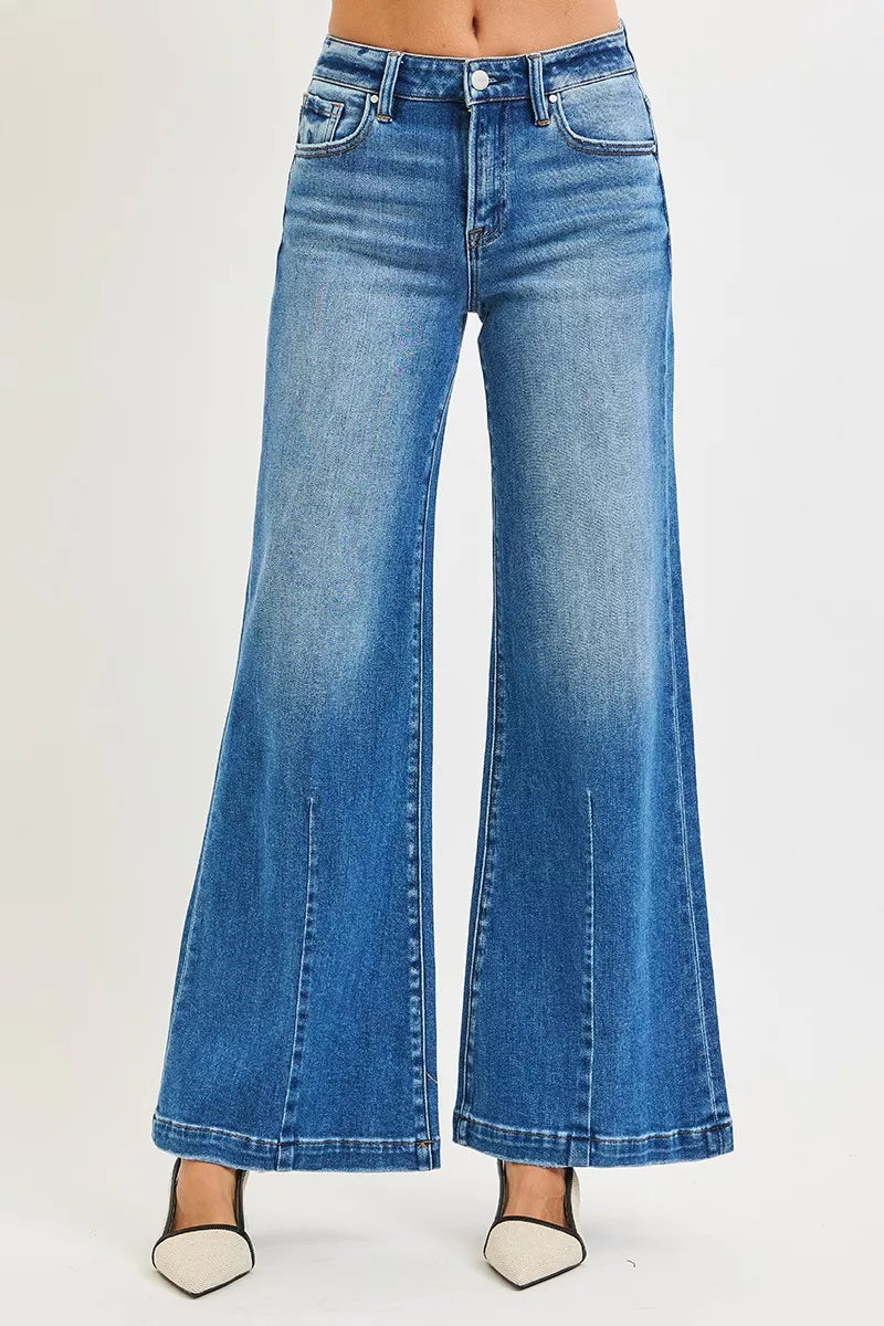 Risen Mid Rise Wide Leg with Flare Jeans