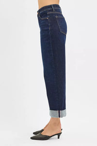 Risen Mid Rise Dark Wash Wide Leg Jeans PWC21182