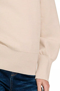 Sand Beige Mock Neck Exposed Seam Sweater