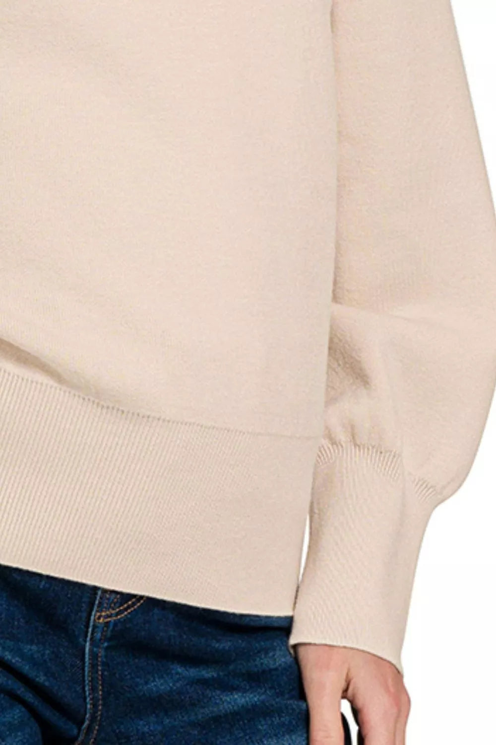 Sand Beige Mock Neck Exposed Seam Sweater