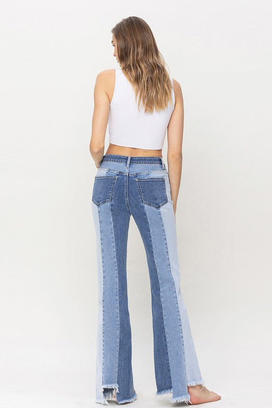 VERVET by Flying Monkey High Rise Relaxed Flare w/ Panel Detail Jeans