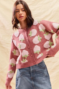 Strawberry Button Down Sweater Cardigan