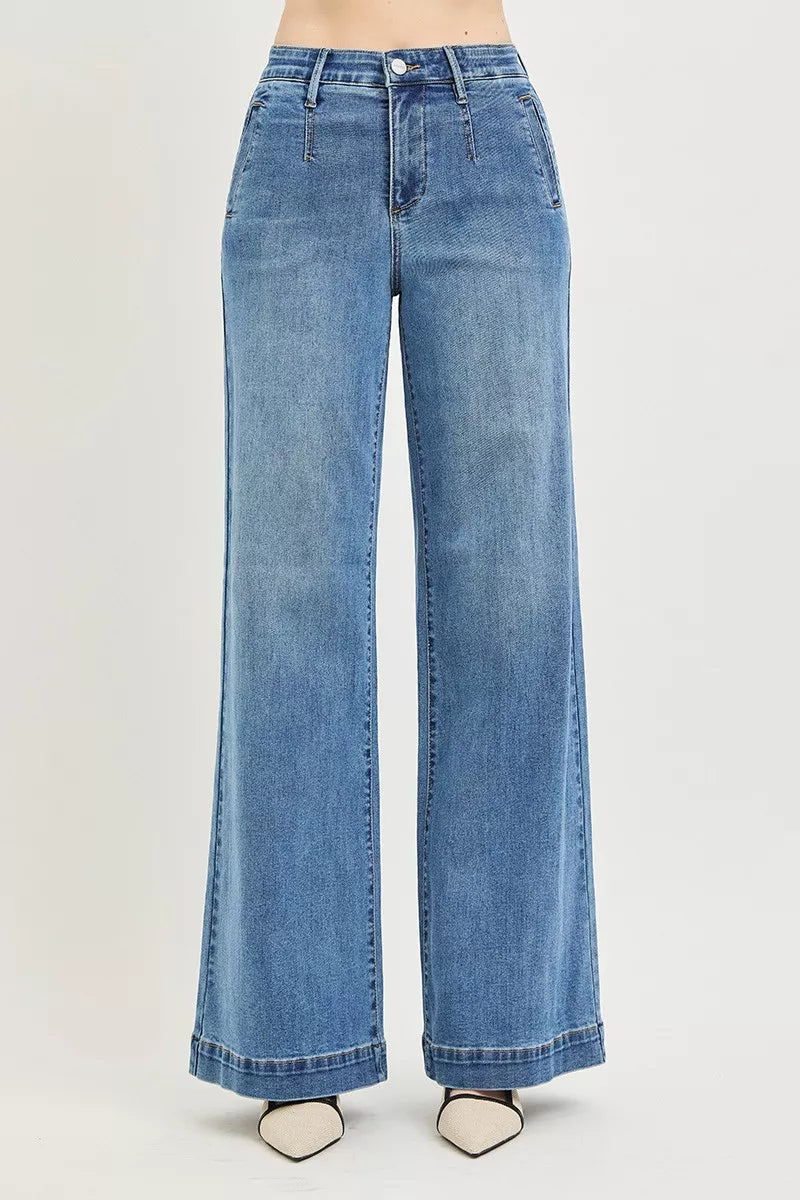 Risen Tummy Control High Rise Wide Leg Jeans PW21734