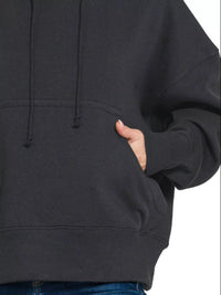Oversized Fleece Kangaroo Pocket Hoodie in Black