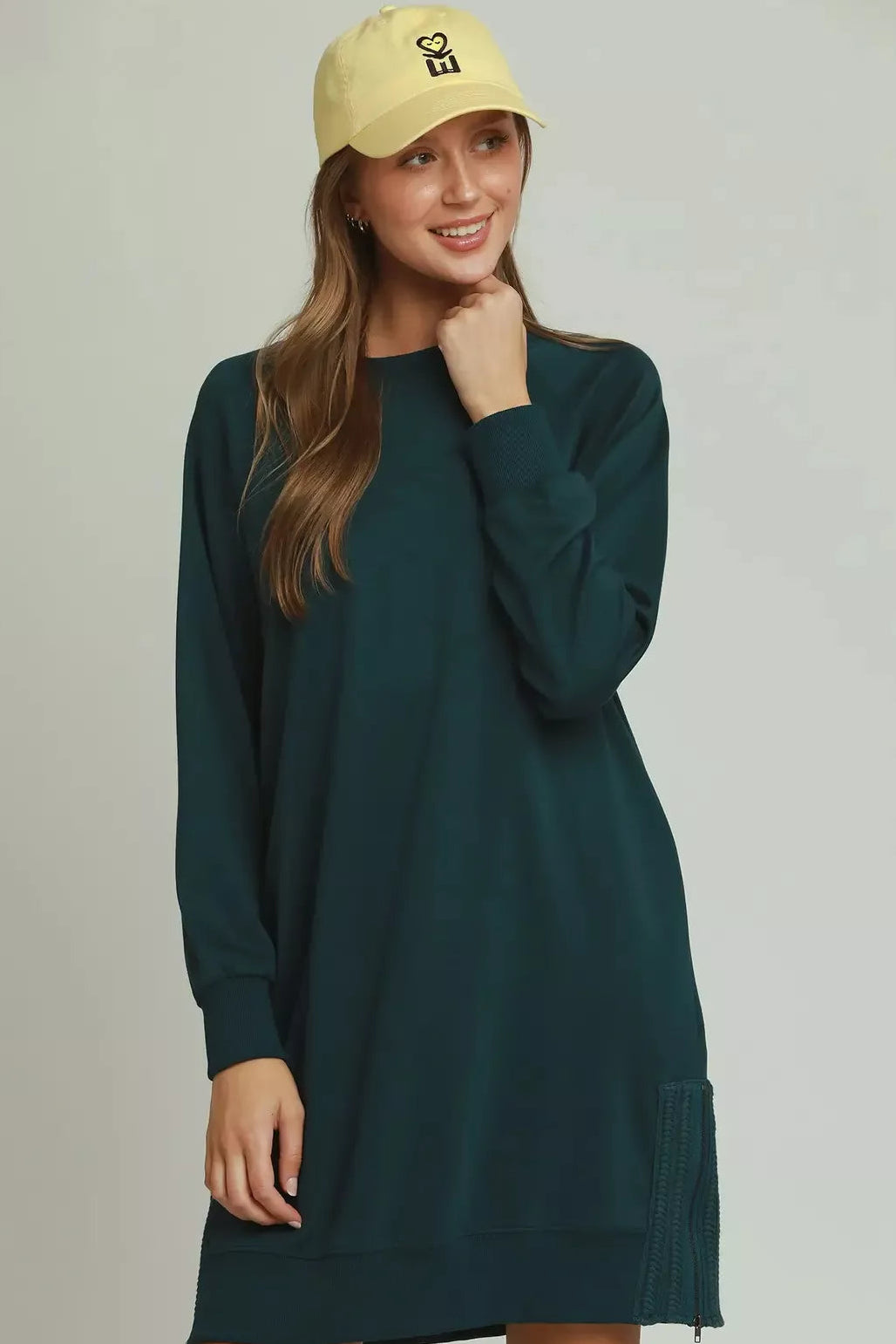 Umgee Side Crochet Zipper Detailed Casual Dress - Teal