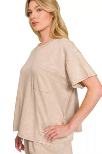 Zenana French Terry Acid Washed Relaxed Top & Shorts Set