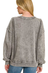 Snow Washed French Terry Pullover Sweatshirt in Ash Black