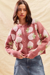 Strawberry Button Down Sweater Cardigan