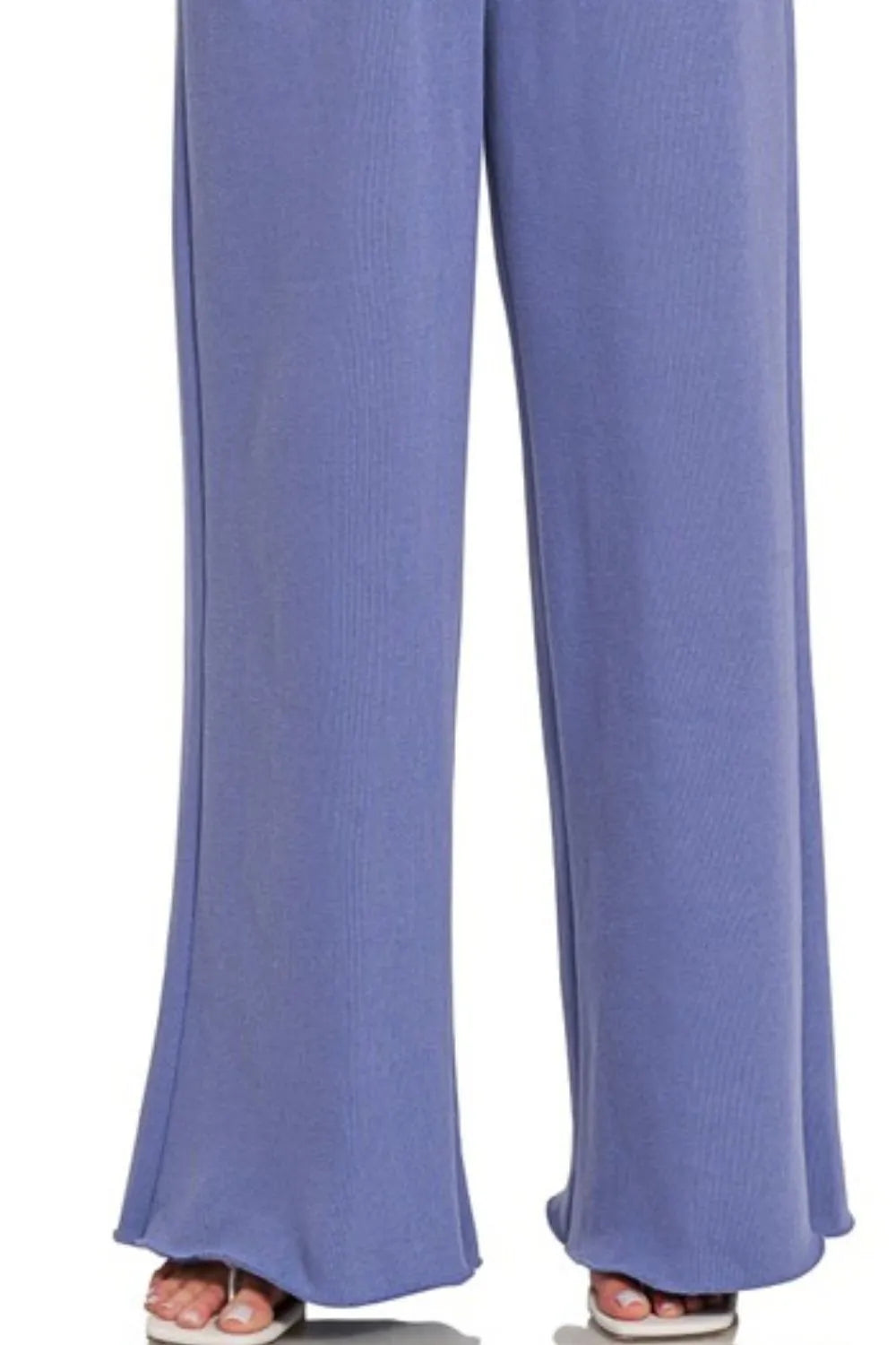 Zenana Fleece Exposed Seam Wide Leg Sweatpants in Marlin Blue