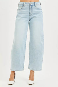 Risen High Rise Light Wash Crop Barrel Jeans
