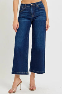 Risen High Rise Dark Wash Crop Wide Leg Jeans