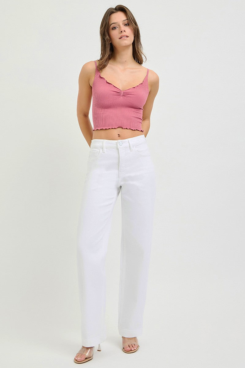 Risen High Rise Wide Leg Baggy Pants in White