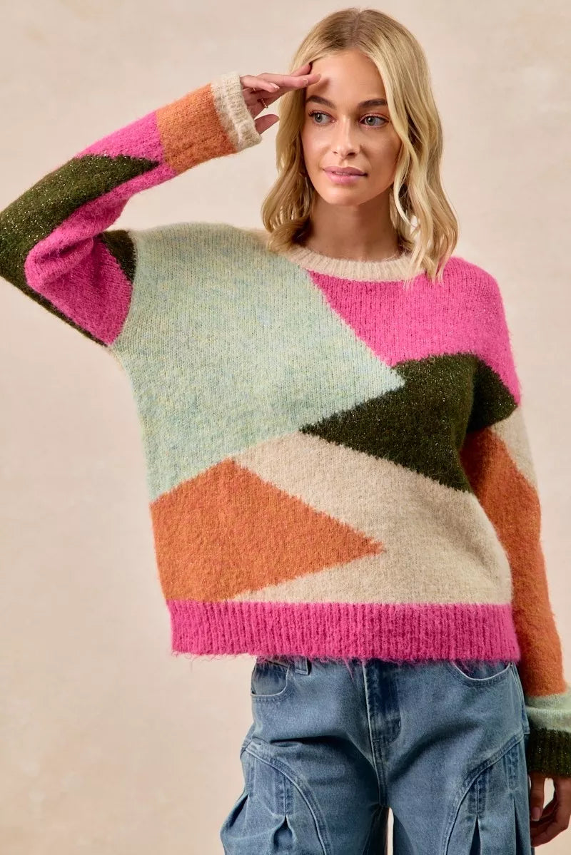 Multi Color Block Geometric Sweater
