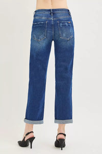 Risen High Rise Dark Wash Cuffed Boyfriend Jeans PGC21724 