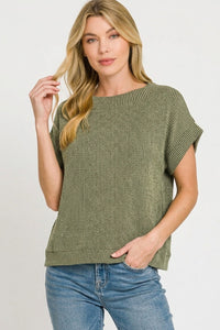 Zenana Raised Rib Cap Sleeve Top in Olive