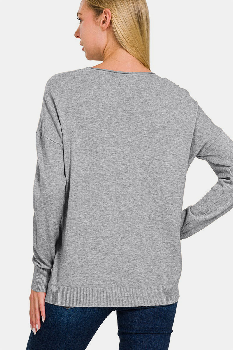 Front Seam Round Neck Sweater