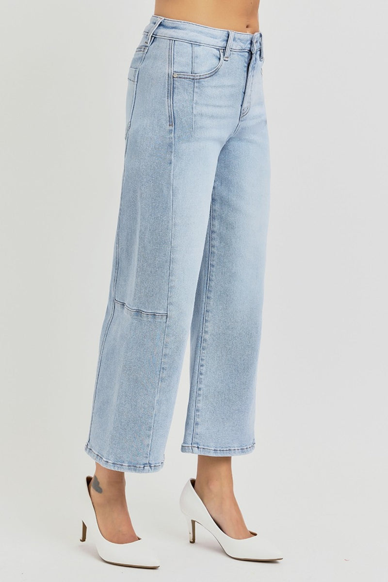 RISEN High Rise Seam Detail Wide Leg Crop Jeans