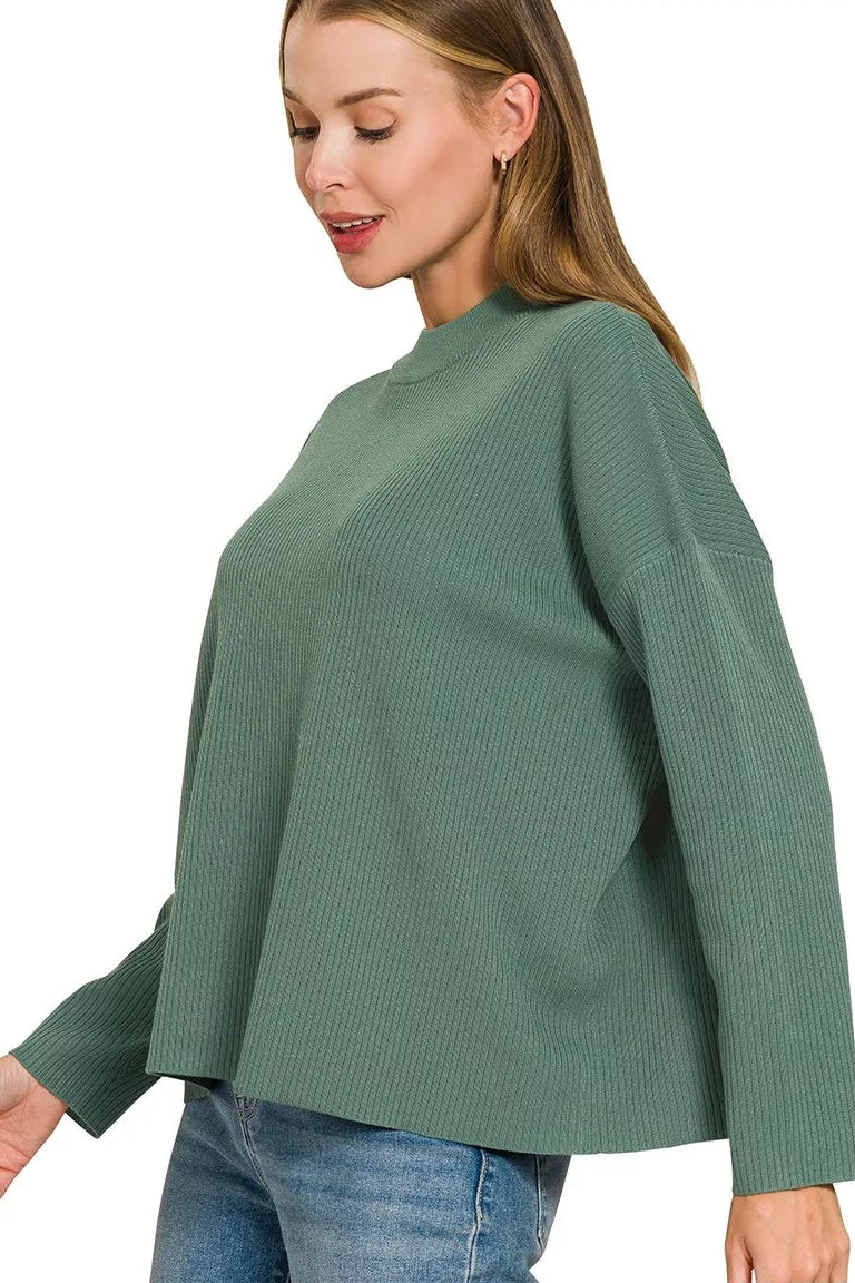Viscose Sweater Knit Top & Pants Two-Piece Set in Ash Jade