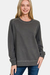 Ash Black French Terry Sweatshirt Made from French terry fabric, this pullover is soft, breathable, and provides a relaxed fit for all-day comfort. Featuring a round neckline, banded ribbed cuffs and hemline, and ribbed panels at the sides.