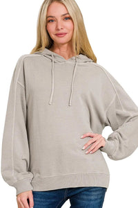 Zenana French Terry Pigment Dyed Hoodie in Ash Mocha
