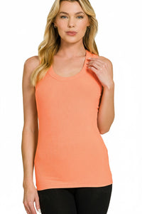 Zenana Ribbed Scoop Neck Tank Top in Coral