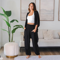 Lotus and Luna Black Harem Pants & Kimono Lounge Set