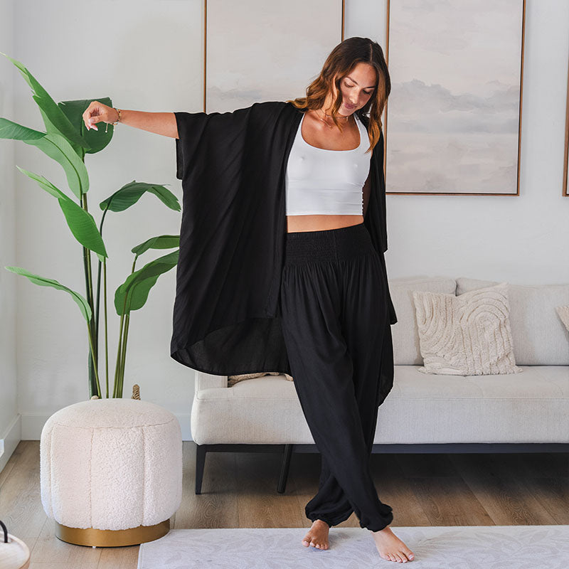 Lotus and Luna Black Harem Pants & Kimono Lounge Set