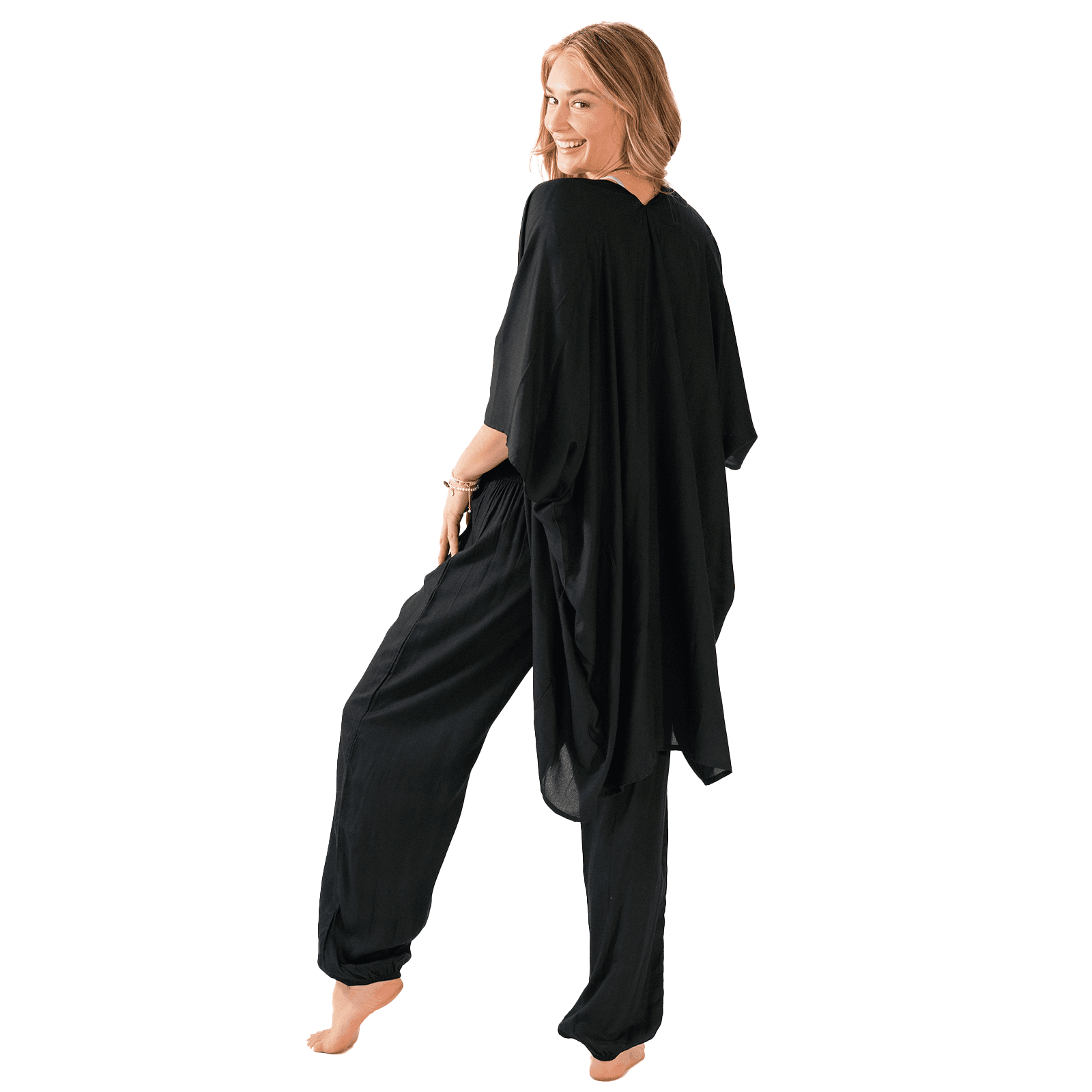 Lotus and Luna Black Harem Pants & Kimono Lounge Set