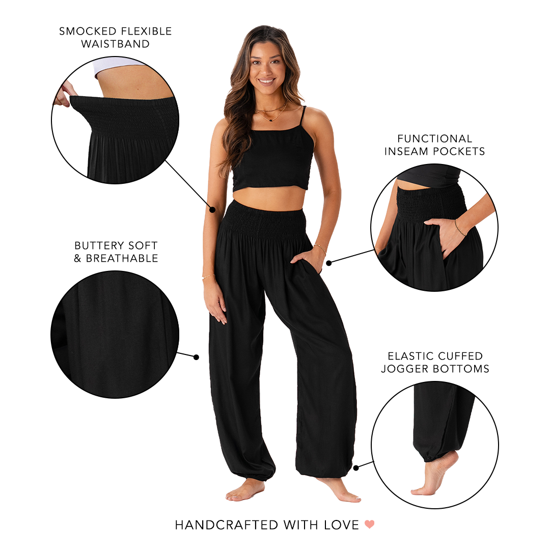 Lotus and Luna Black Harem Pants with Pockets