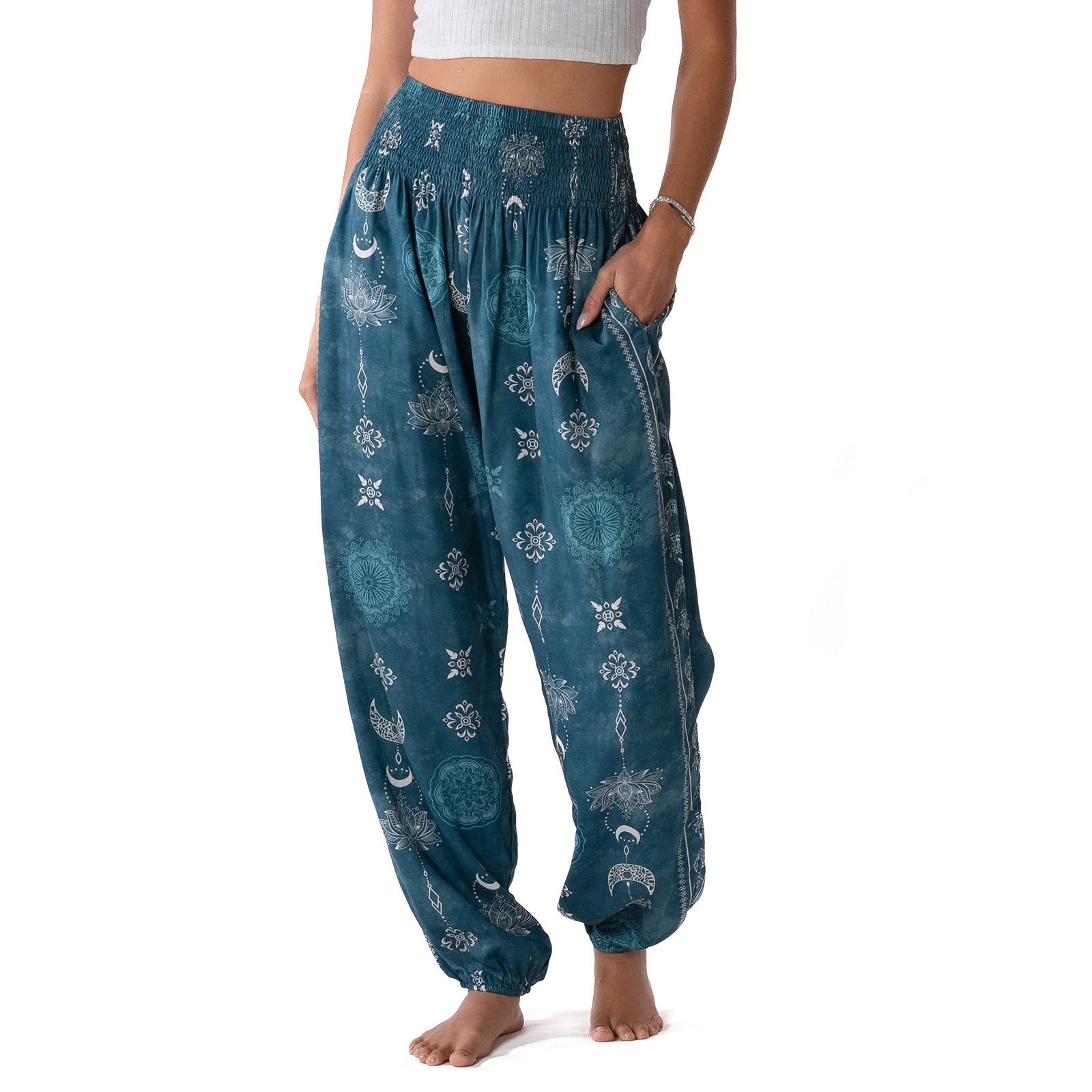 Lotus and Luna Cosmic Teal Harem Pants