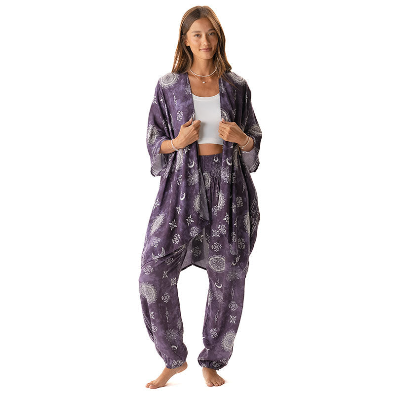 Lotus and Luna Mystic Plum Pants and Kimono Lounge Set