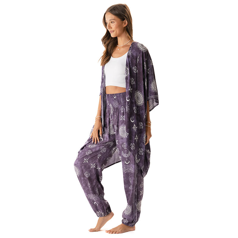 Lotus and Luna Mystic Plum Pants and Kimono Lounge Set