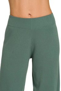 Viscose Sweater Knit Top & Pants Two-Piece Set in Ash Jade