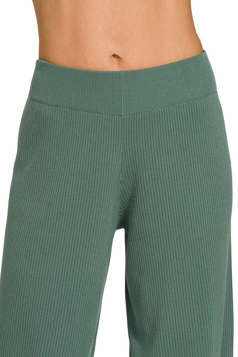 Viscose Sweater Knit Top & Pants Two-Piece Set in Ash Jade