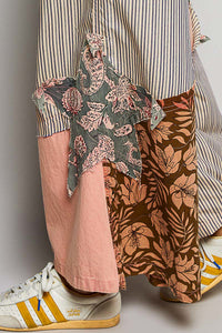 POL Striped Floral Patchwork Wide Leg Pants