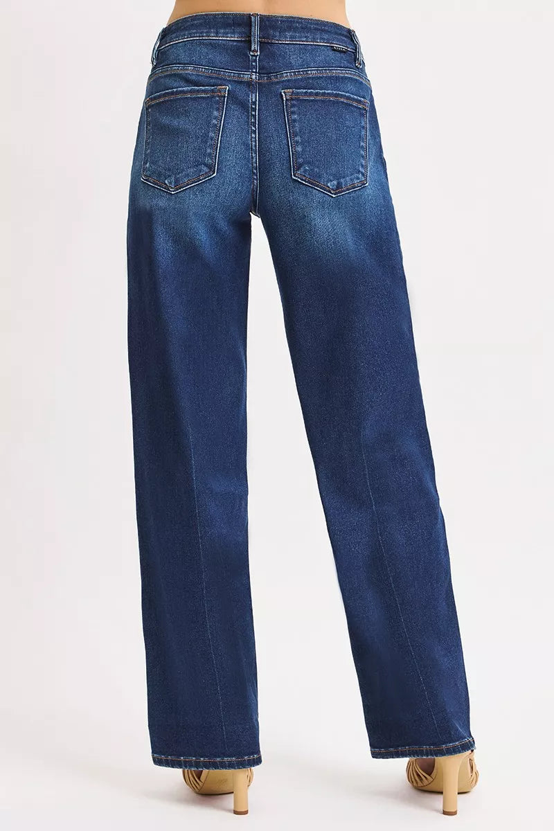 Risen Mid Rise Dark Wash Wide Baggy Jeans