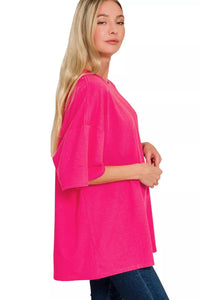 Zenana Cotton Short Sleeve Oversized Tee in Hot Pink