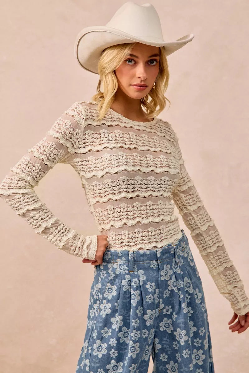 Flower Ruffles Lace Top