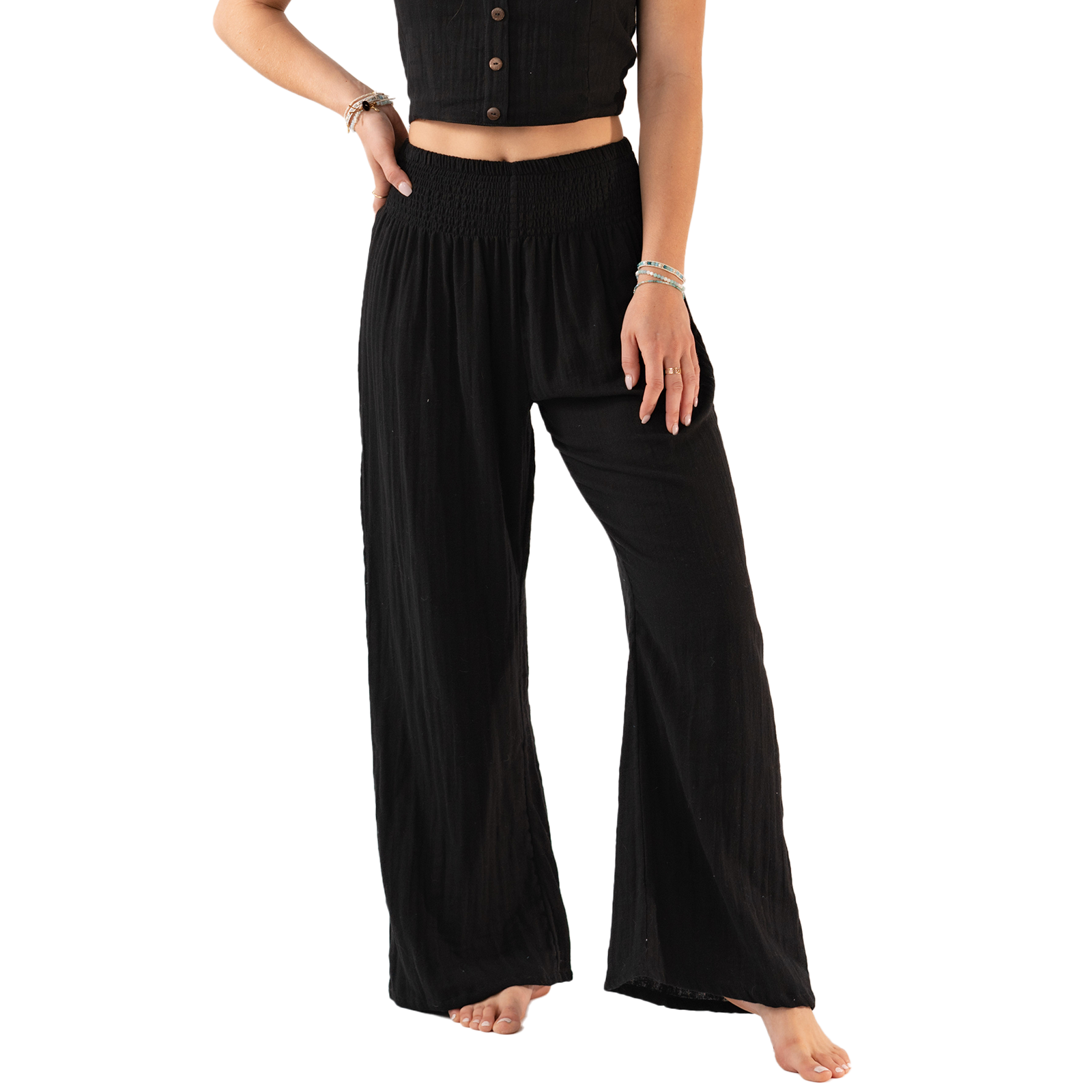 Lotus and Luna Black Wide Leg Cotton Pants