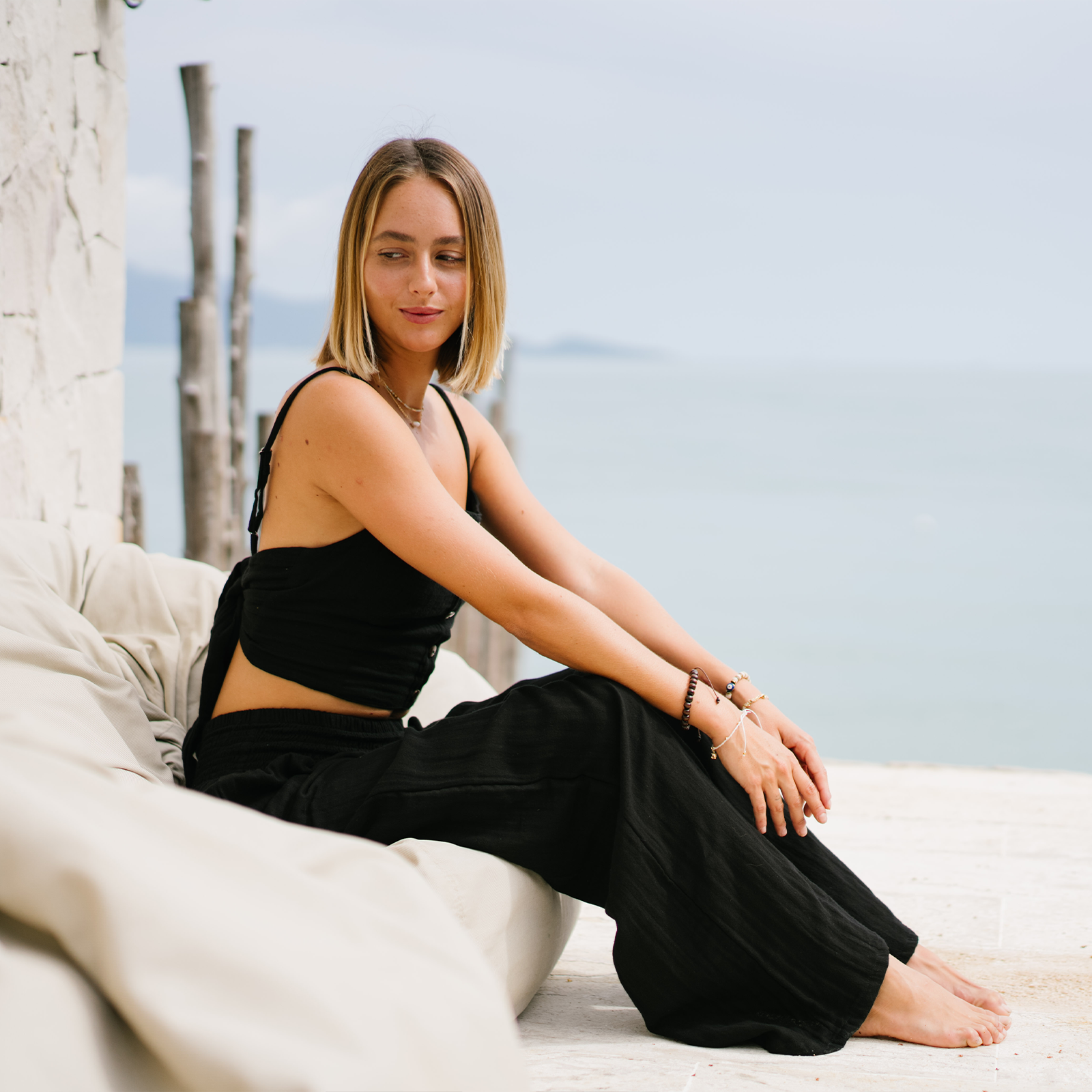 Lotus and Luna Black Wide Leg Cotton Pants