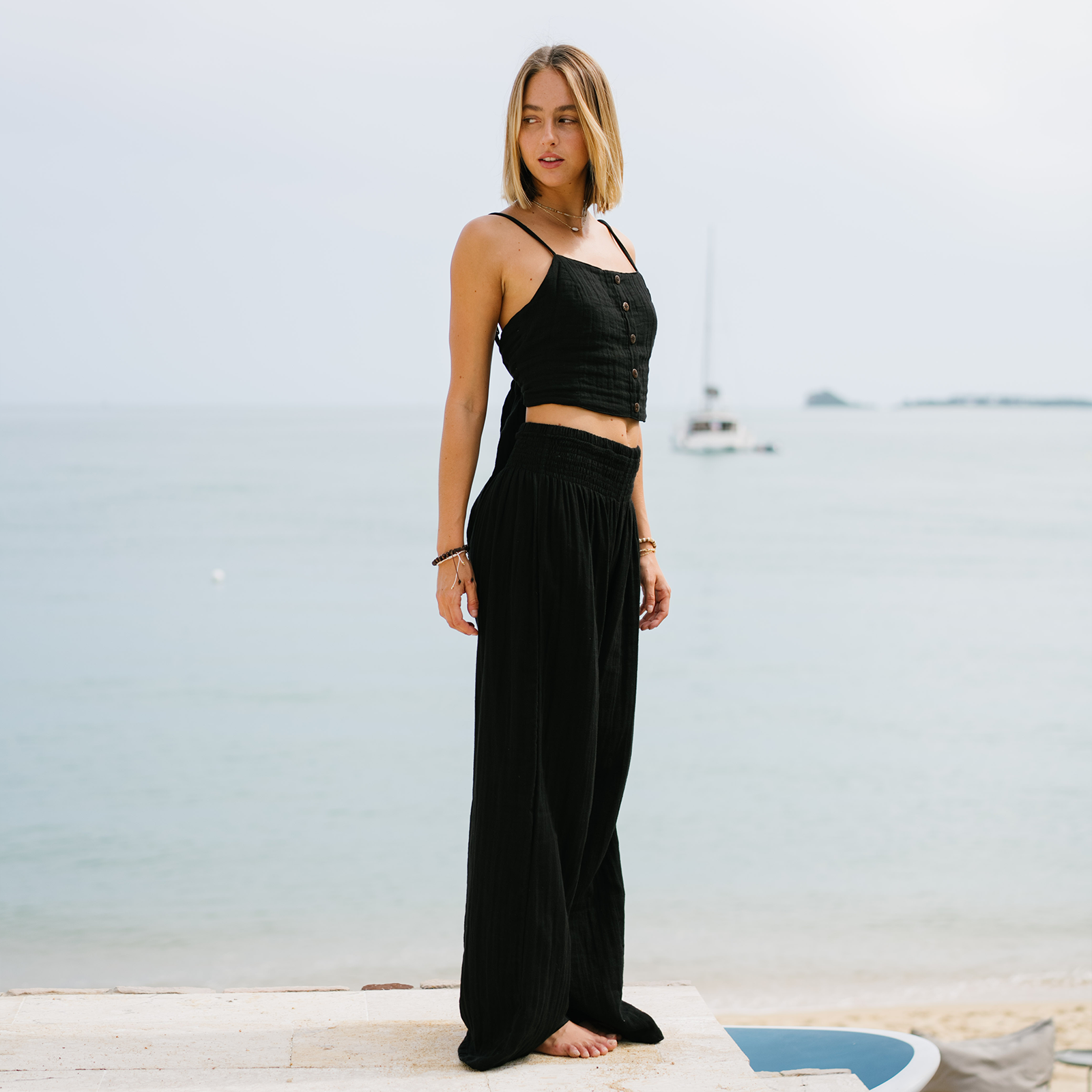 Lotus and Luna Black Wide Leg Cotton Pants