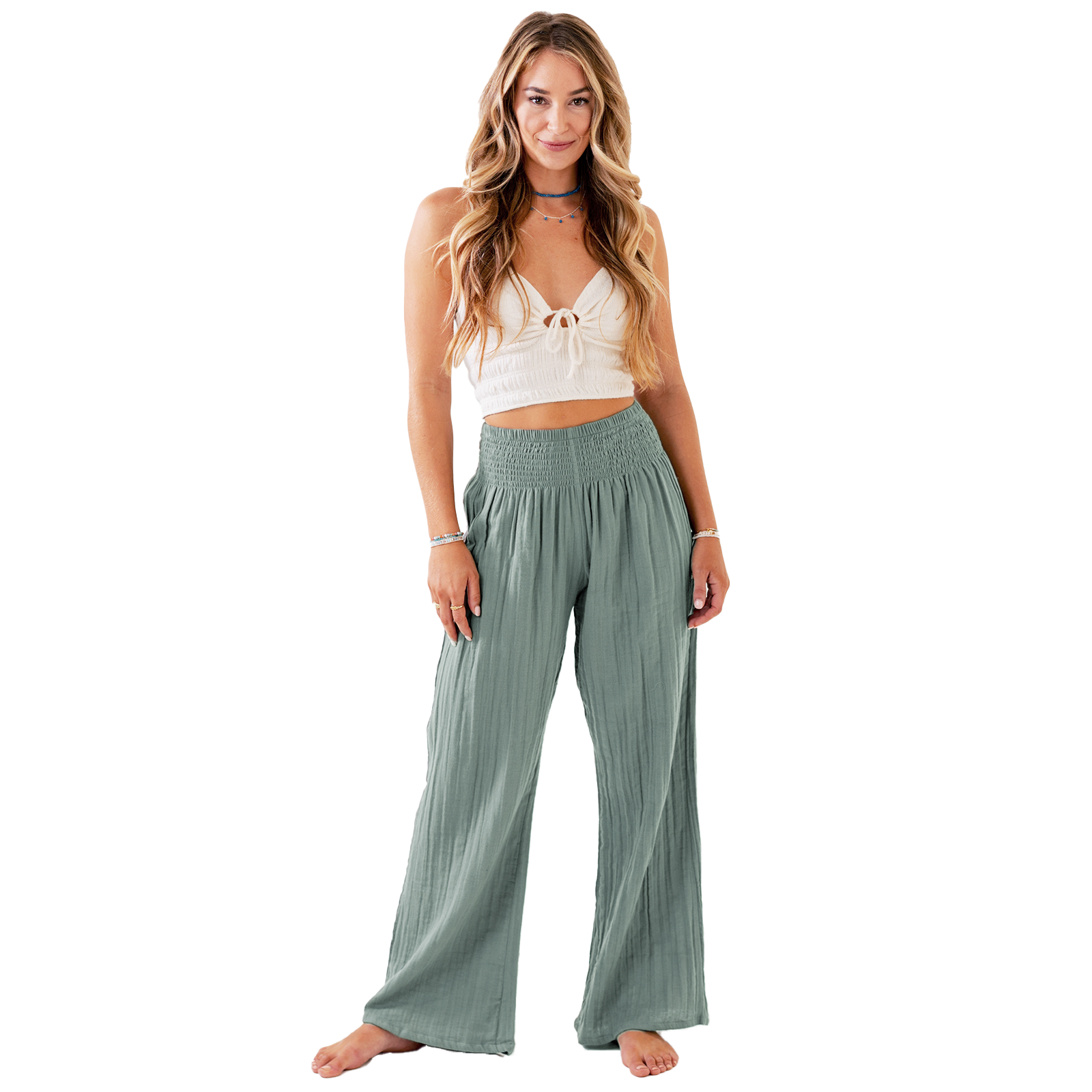 Lotus and Luna Sage Wide Leg Cotton Pants