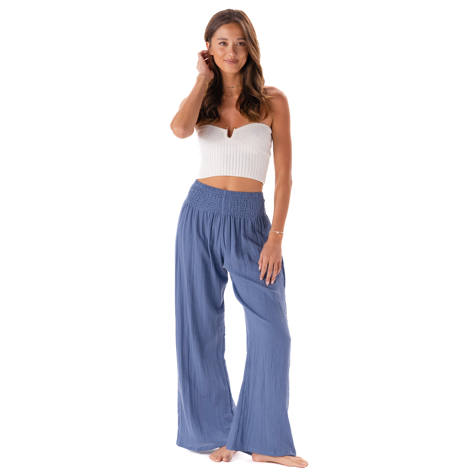 Lotus and Luna Periwinkle Wide Leg Cotton Pants