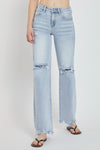 Risen High Rise Light Wash Distressed Wide Leg Jeans