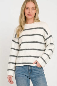 Zenana Striped Sweater in Charcoal