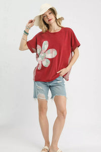 Umgee Mineral Wash Flower Patch French Terry Top